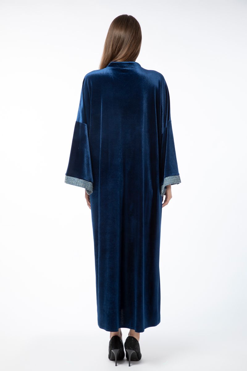 فستان نسائي ماكسي مخمل بتفاصيل تويد