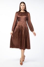 satin women dress with tone on tone printed pattern