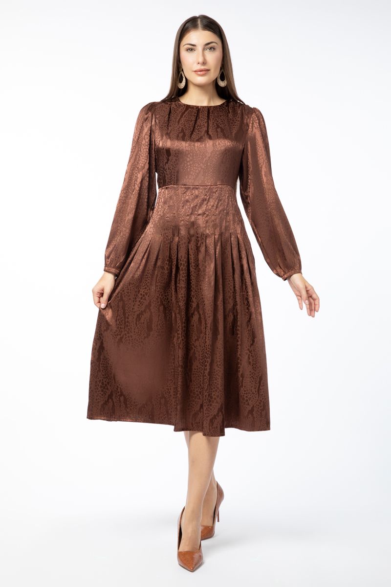 satin women dress with tone on tone printed pattern