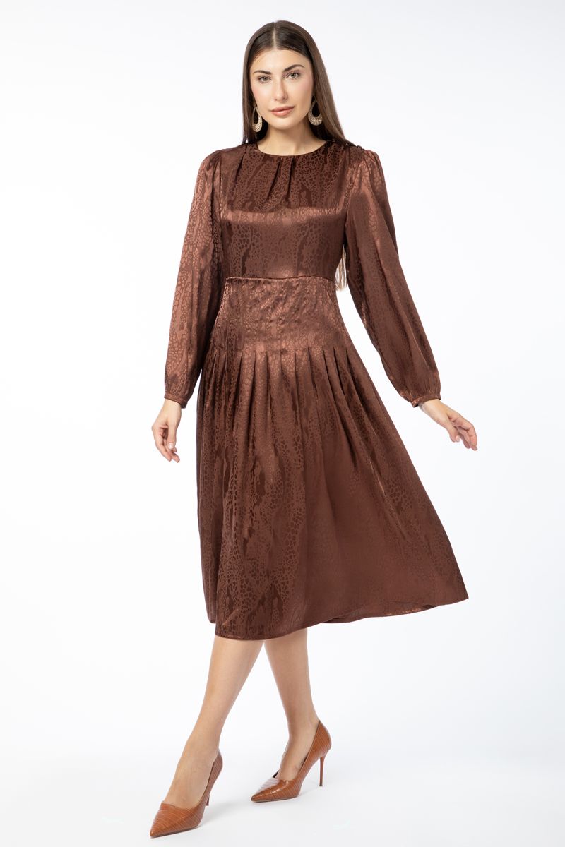 satin women dress with tone on tone printed pattern