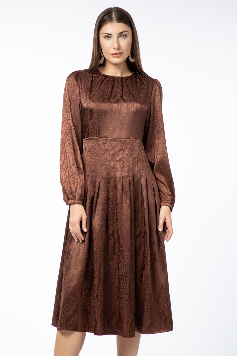 satin women dress with tone on tone printed pattern