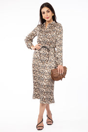 women shirt dress with leopard printed pattern