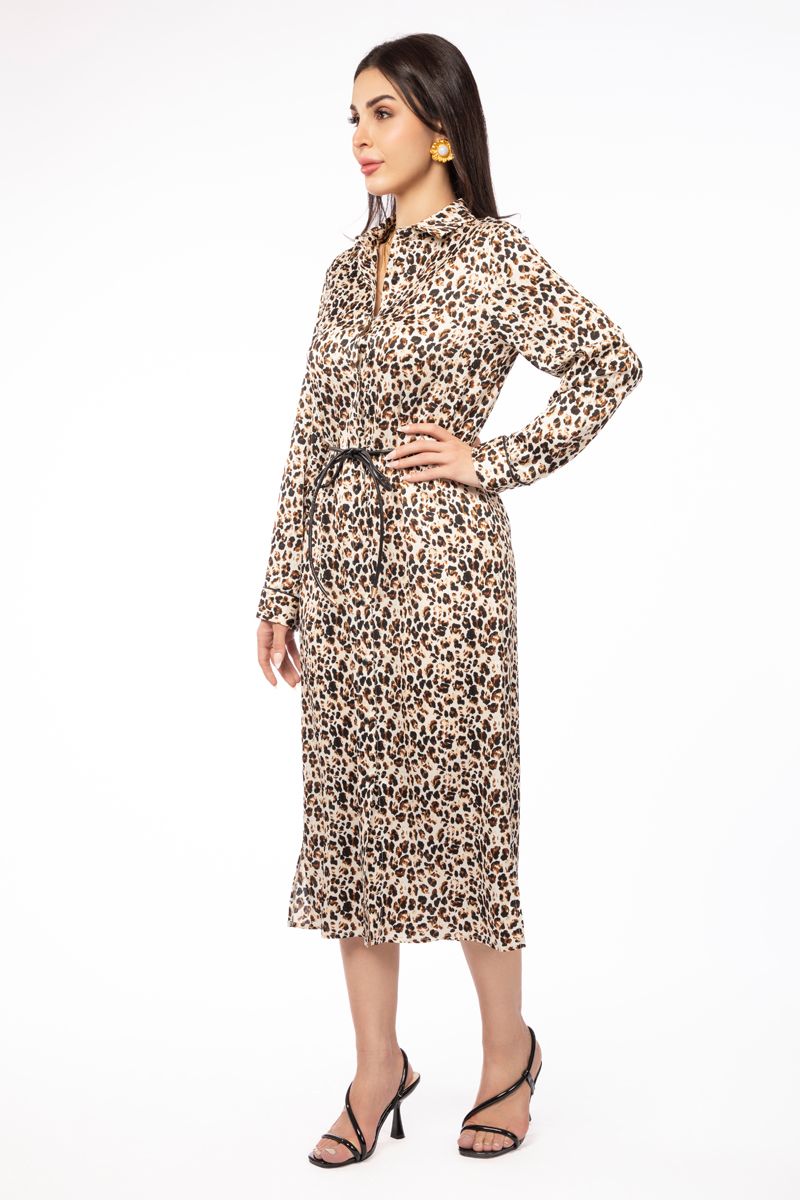 women shirt dress with leopard printed pattern