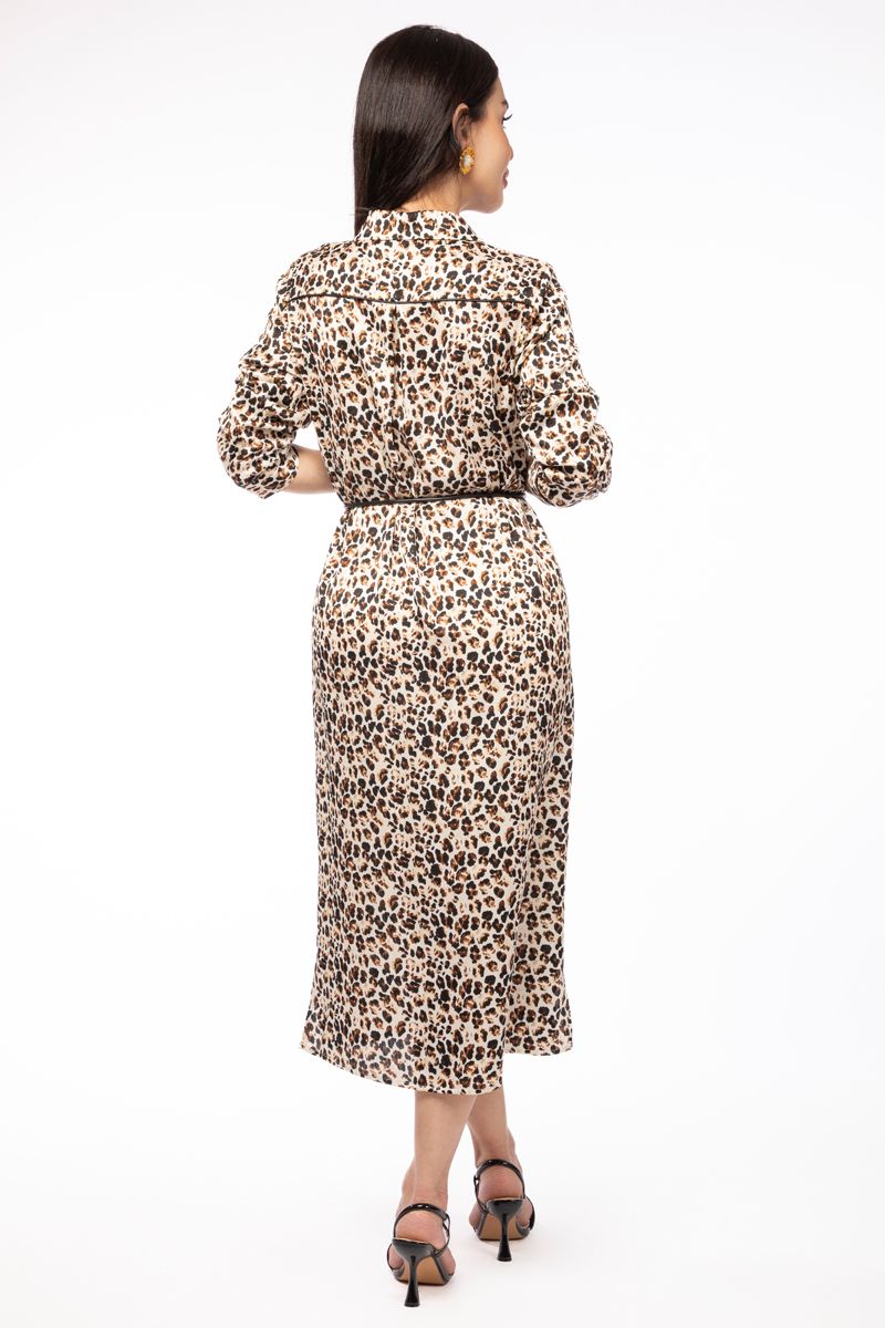 women shirt dress with leopard printed pattern