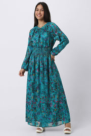 فستان نسائي ماكسي بطبعات موردة