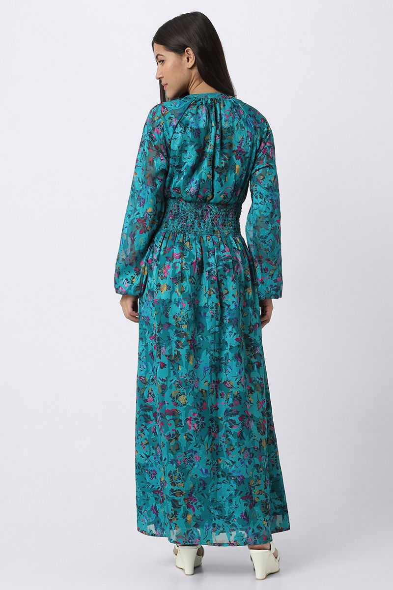 فستان نسائي ماكسي بطبعات موردة