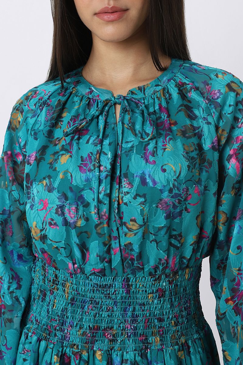 فستان نسائي ماكسي بطبعات موردة