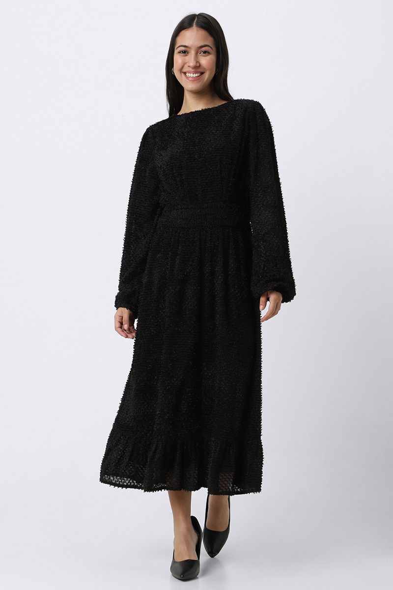 longline women dress with shaggy fuzz fabric