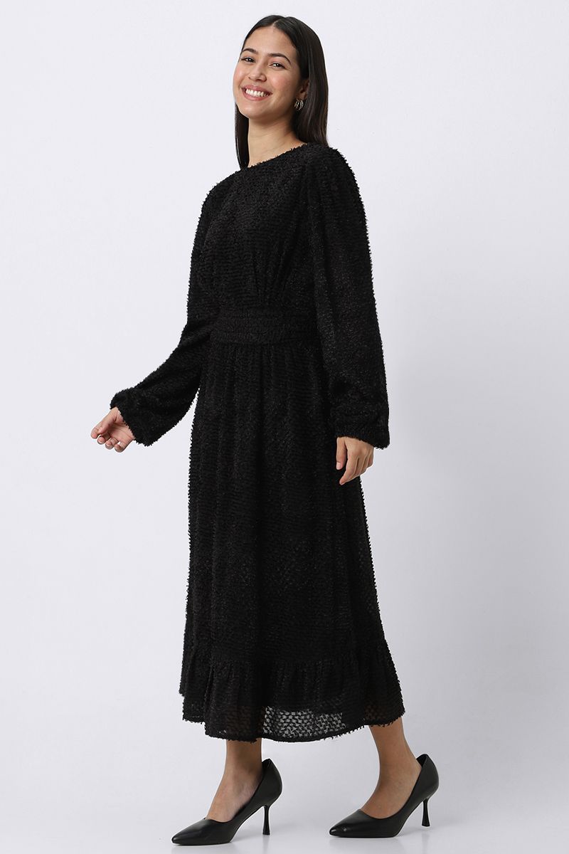 longline women dress with shaggy fuzz fabric