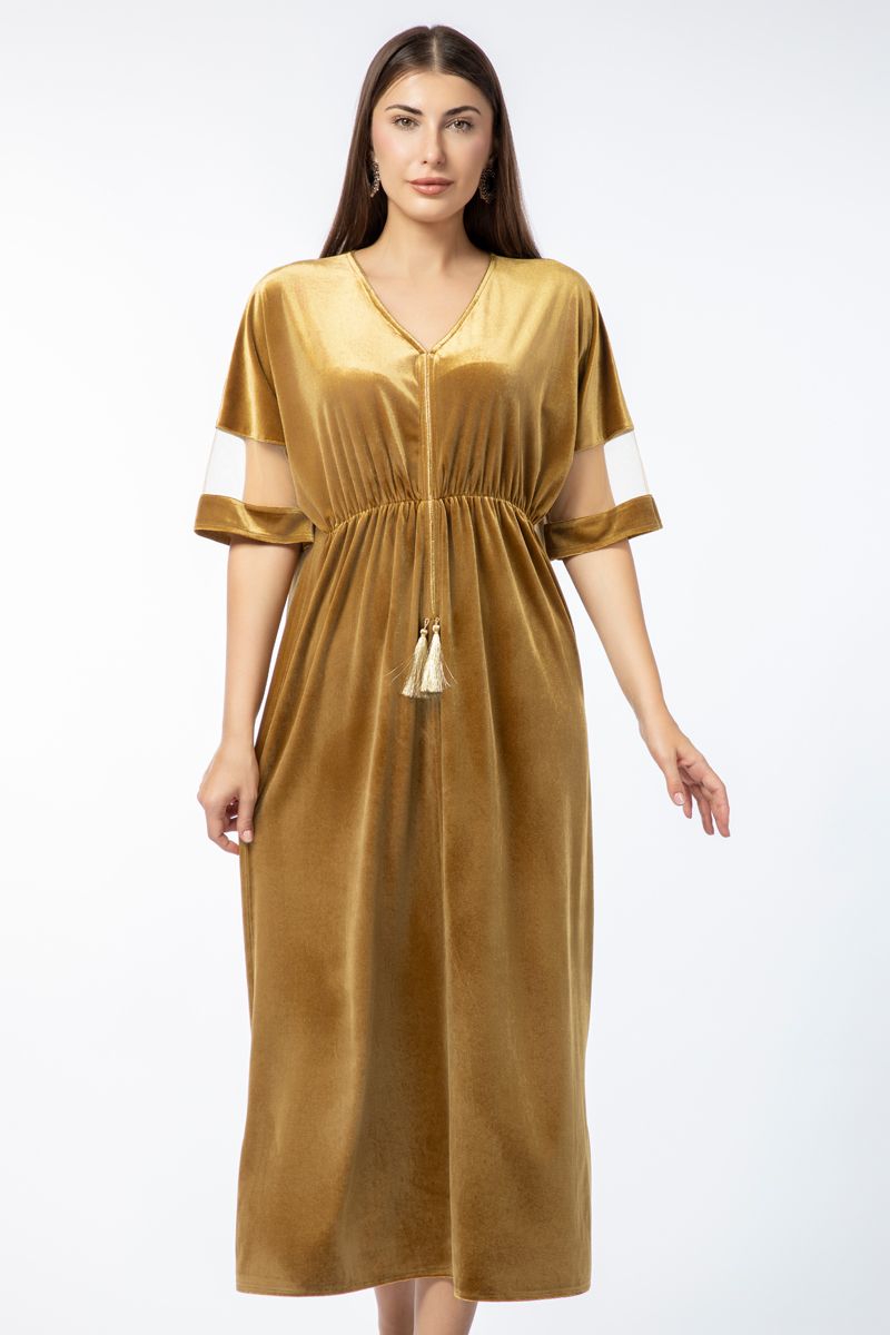 فستان نسائي مخمل بأكمام شفافة