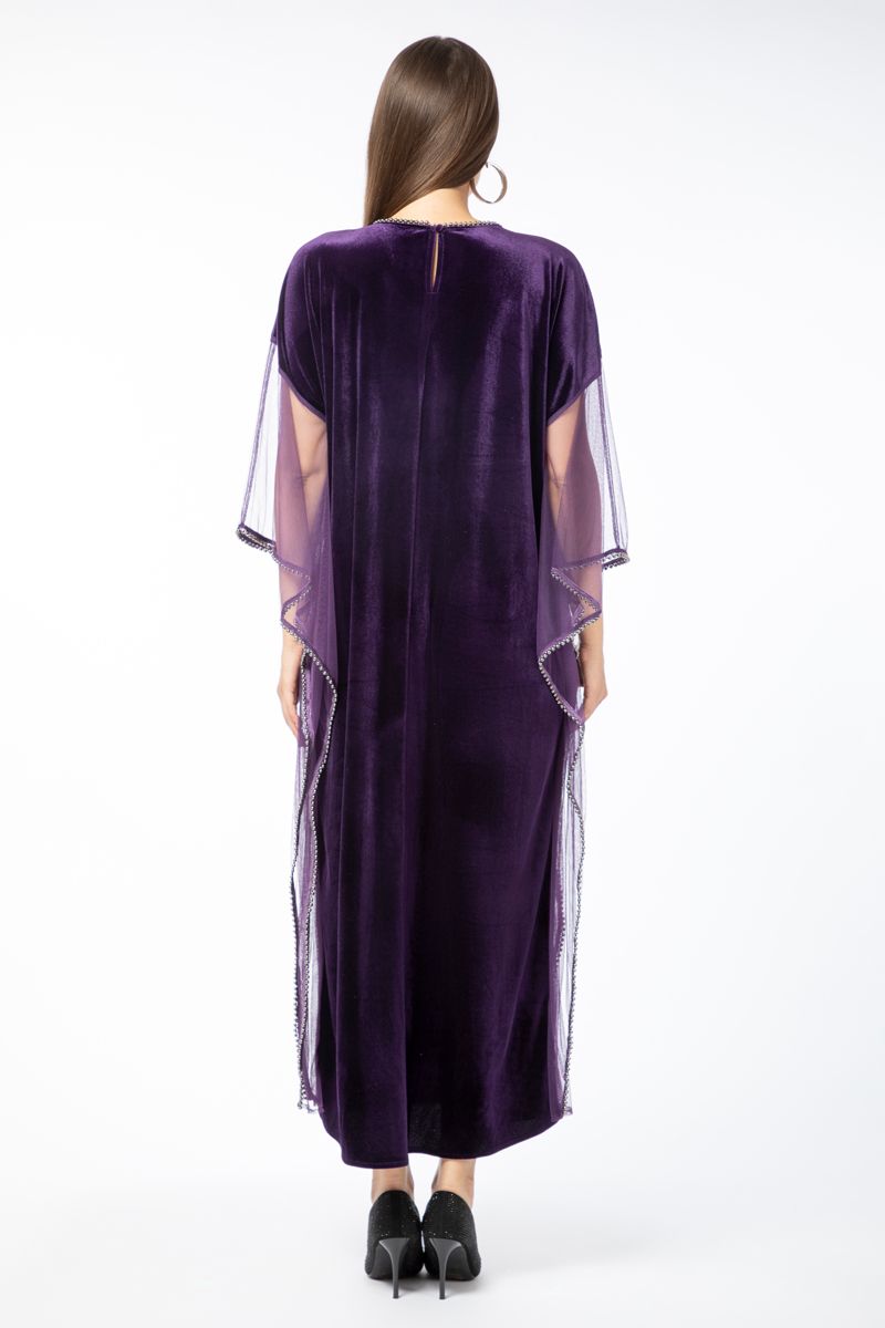 velvet fabric women dress with chiffon sleeves