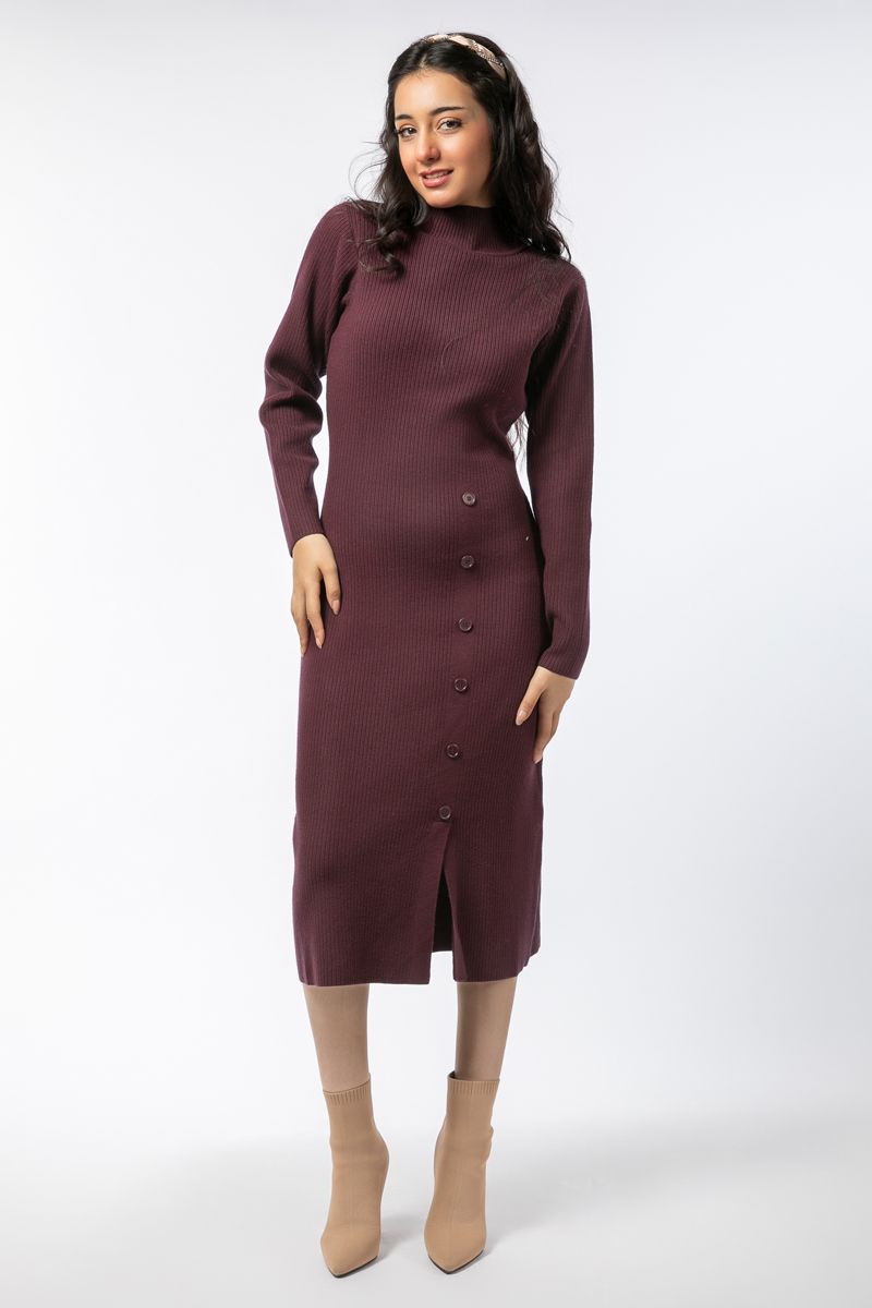 knitted women dress with buttons details