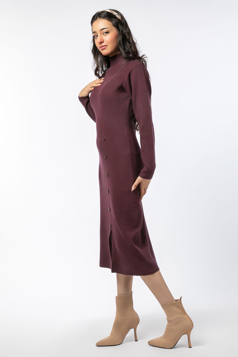 knitted women dress with buttons details