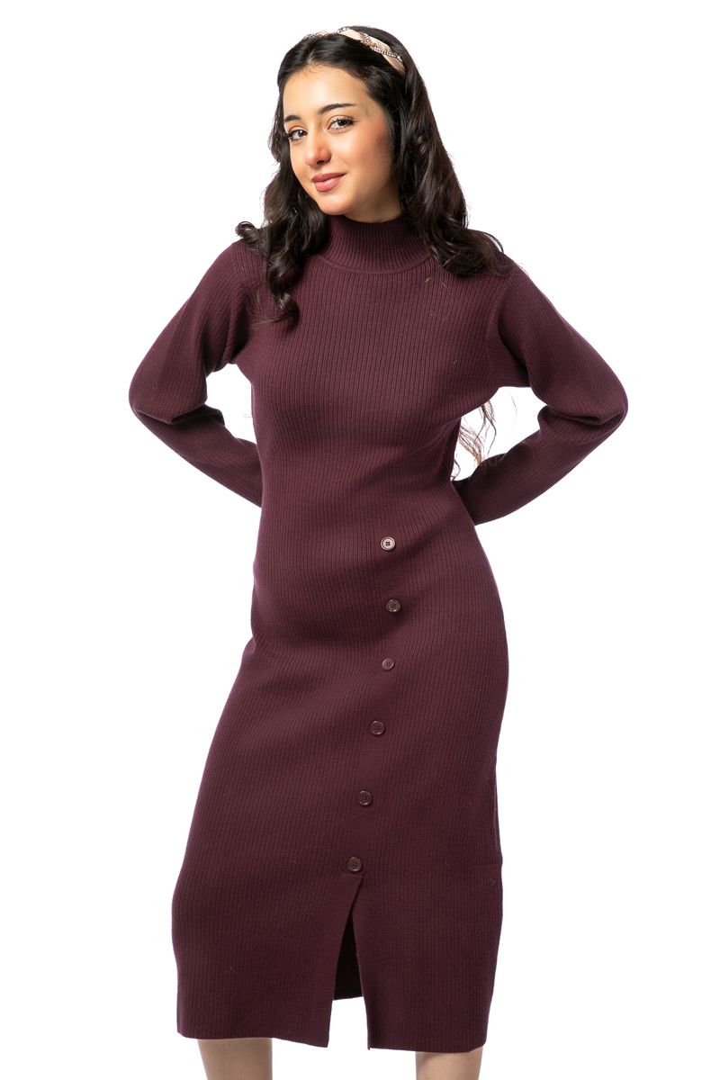 knitted women dress with buttons details
