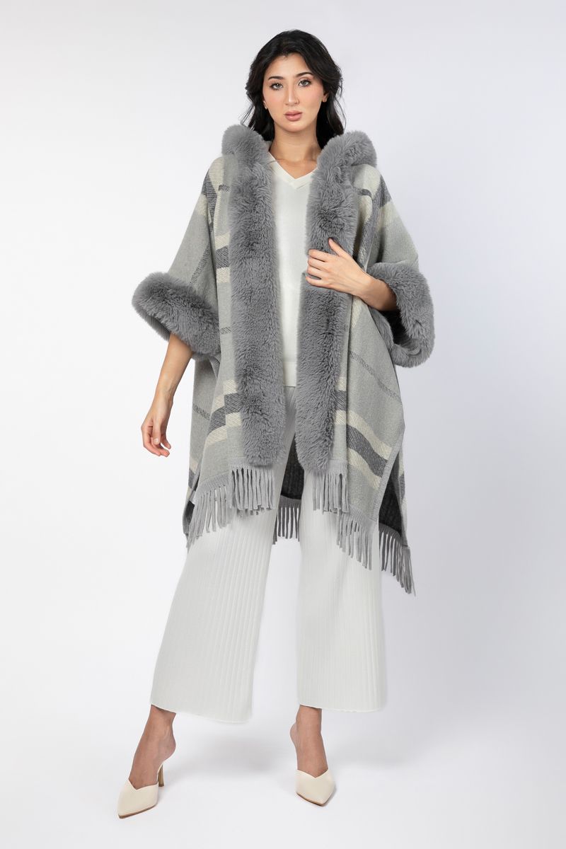 وشاح كتف بونشو نسائي بهودي فرو