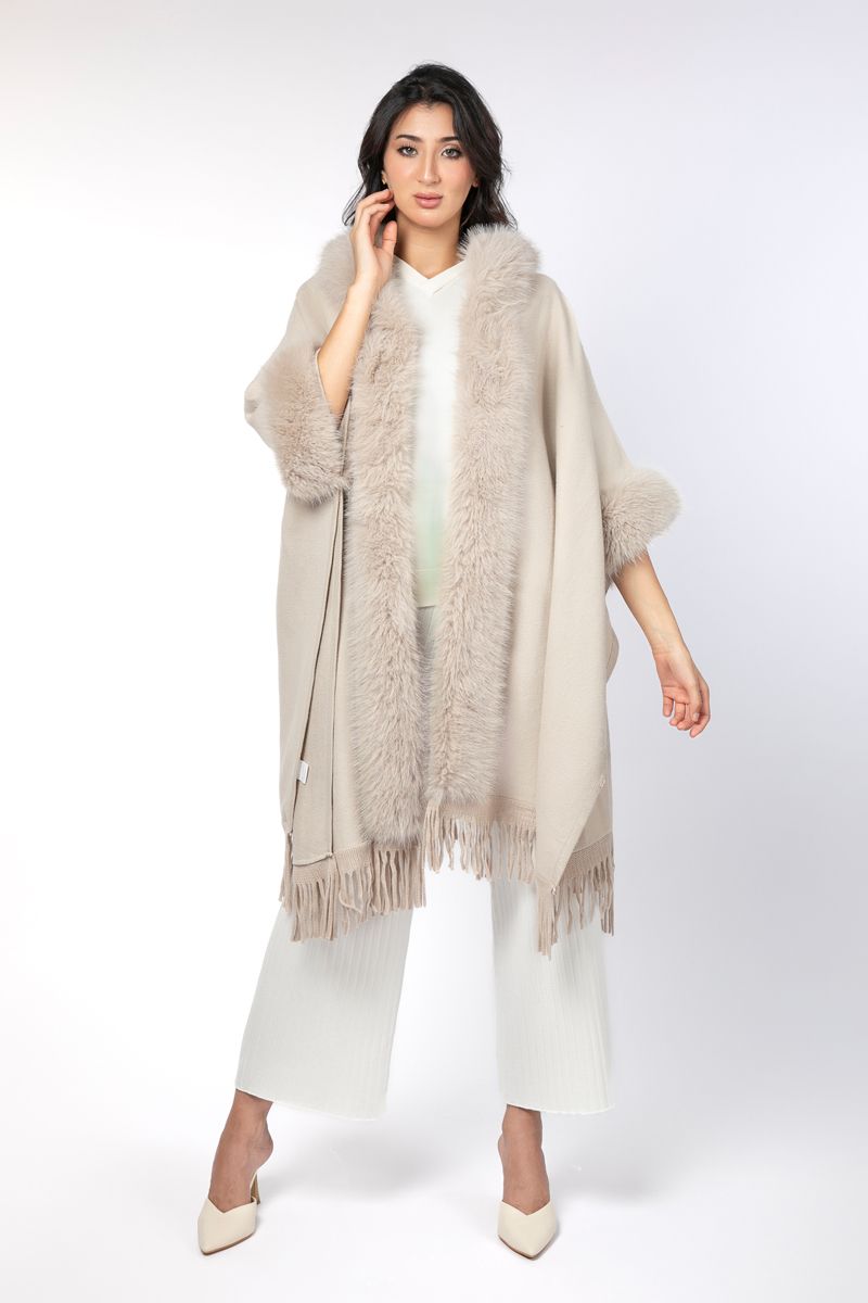 women poncho scarf with fur hoodie