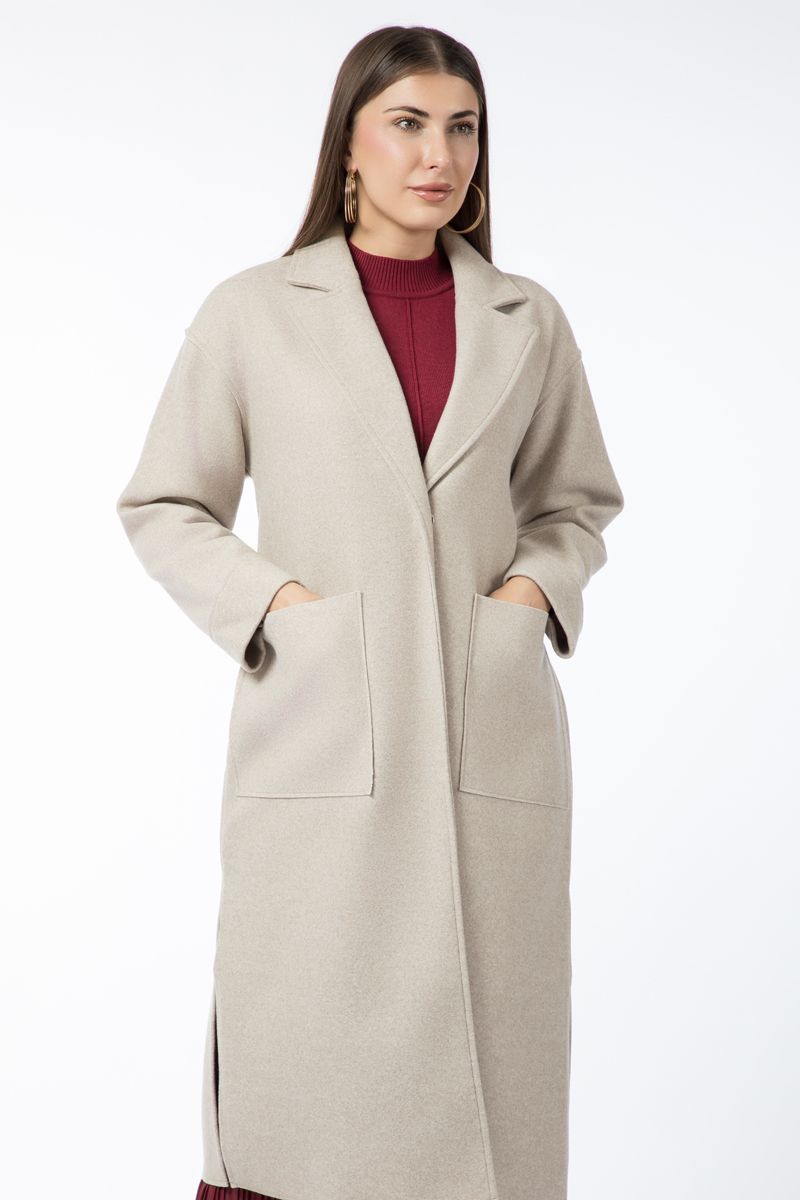 longline women winter coat with waist belt