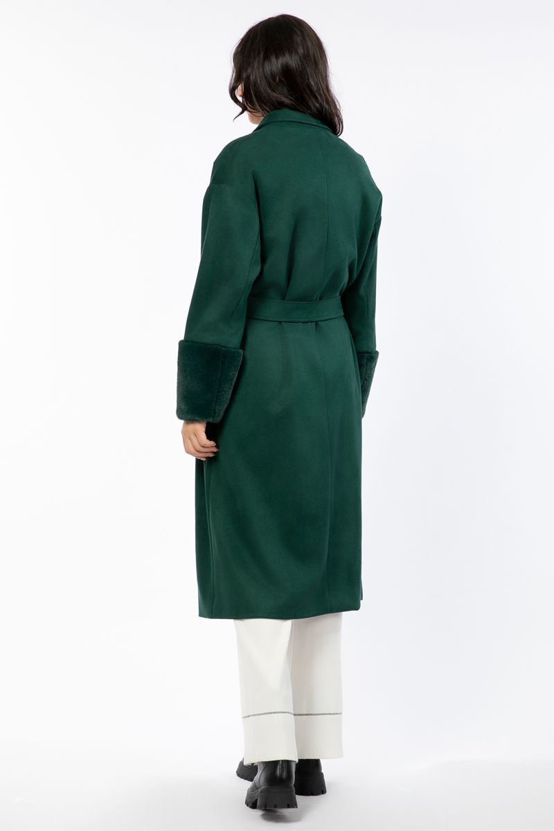 women longline coat with fur on sleeves