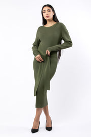 knitted women dress with waist belt