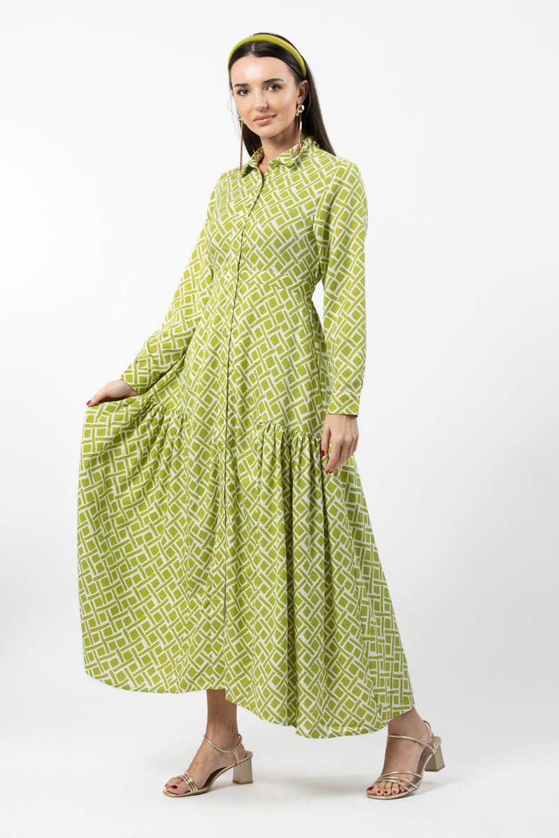 فستان نسائي ماكسي بنمط قميص وطبعات