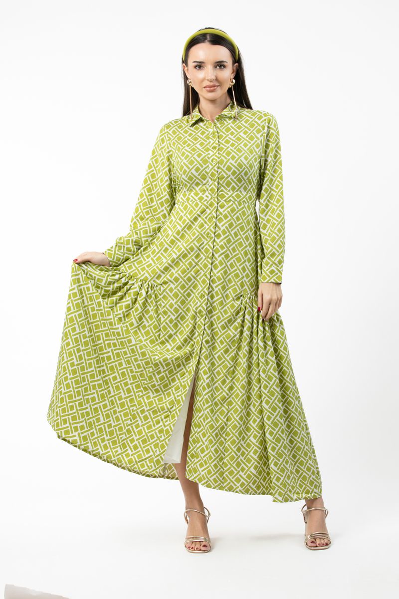 فستان نسائي ماكسي بنمط قميص وطبعات