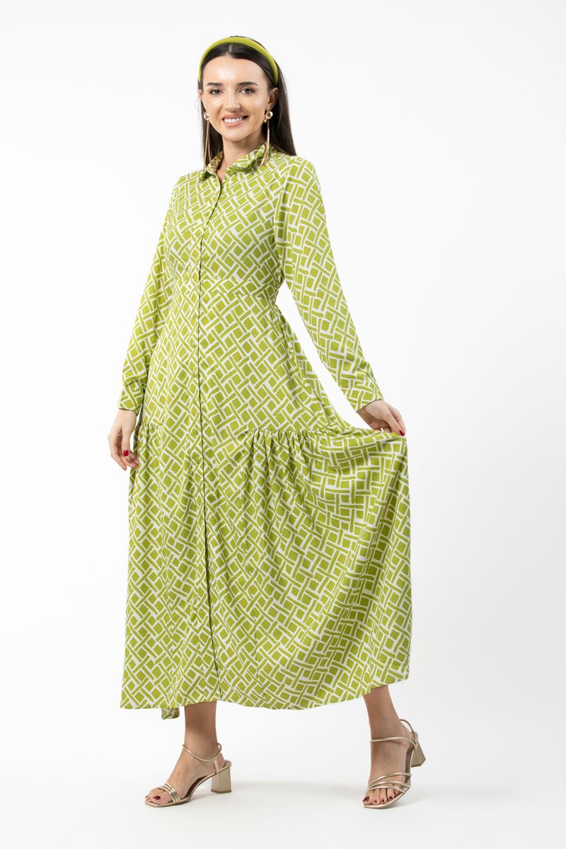 فستان نسائي ماكسي بنمط قميص وطبعات