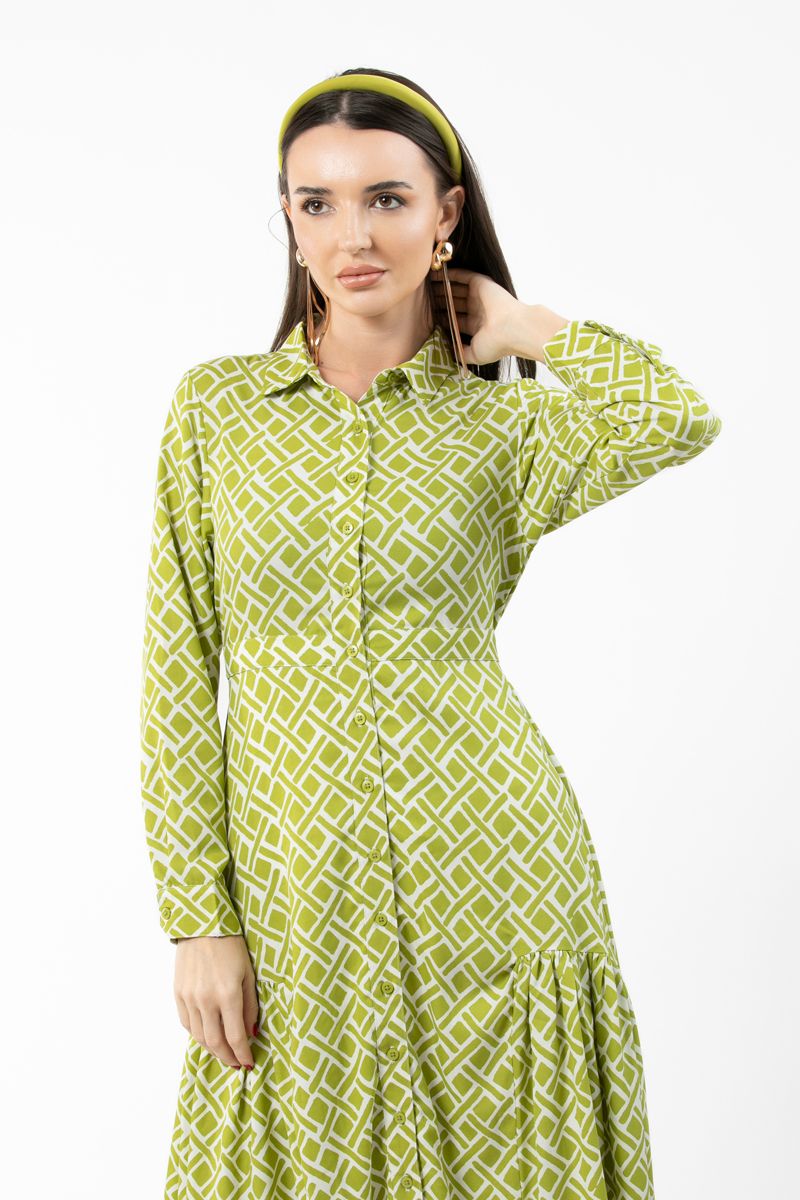 فستان نسائي ماكسي بنمط قميص وطبعات