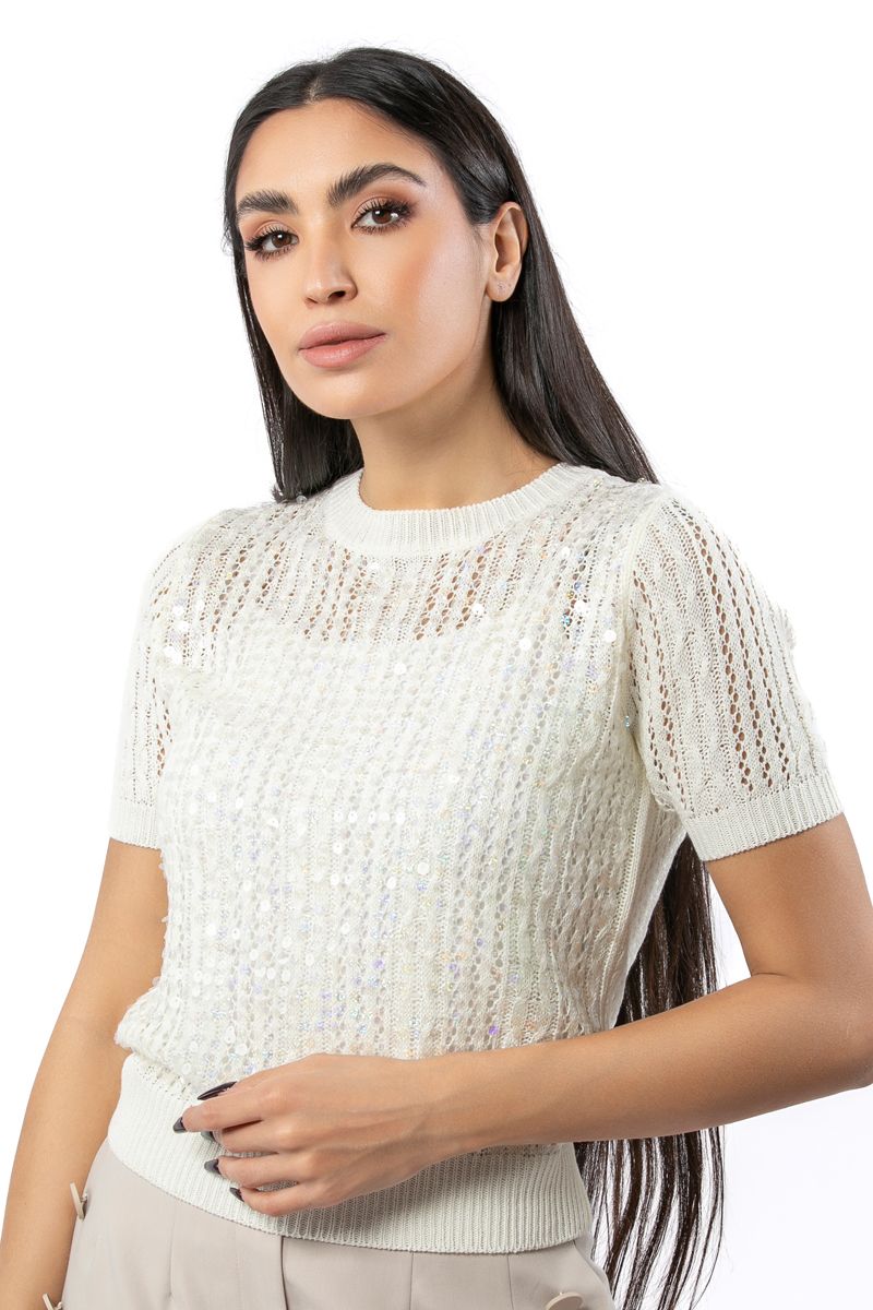 knitted women top with sequins