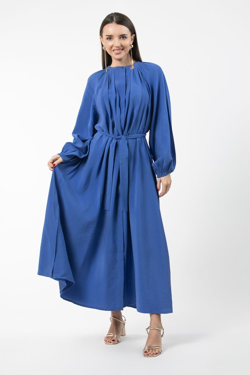 فستان نسائي ماكسي بنمط قميص ولون موحد