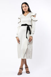 contrast colored women dress with ruffles