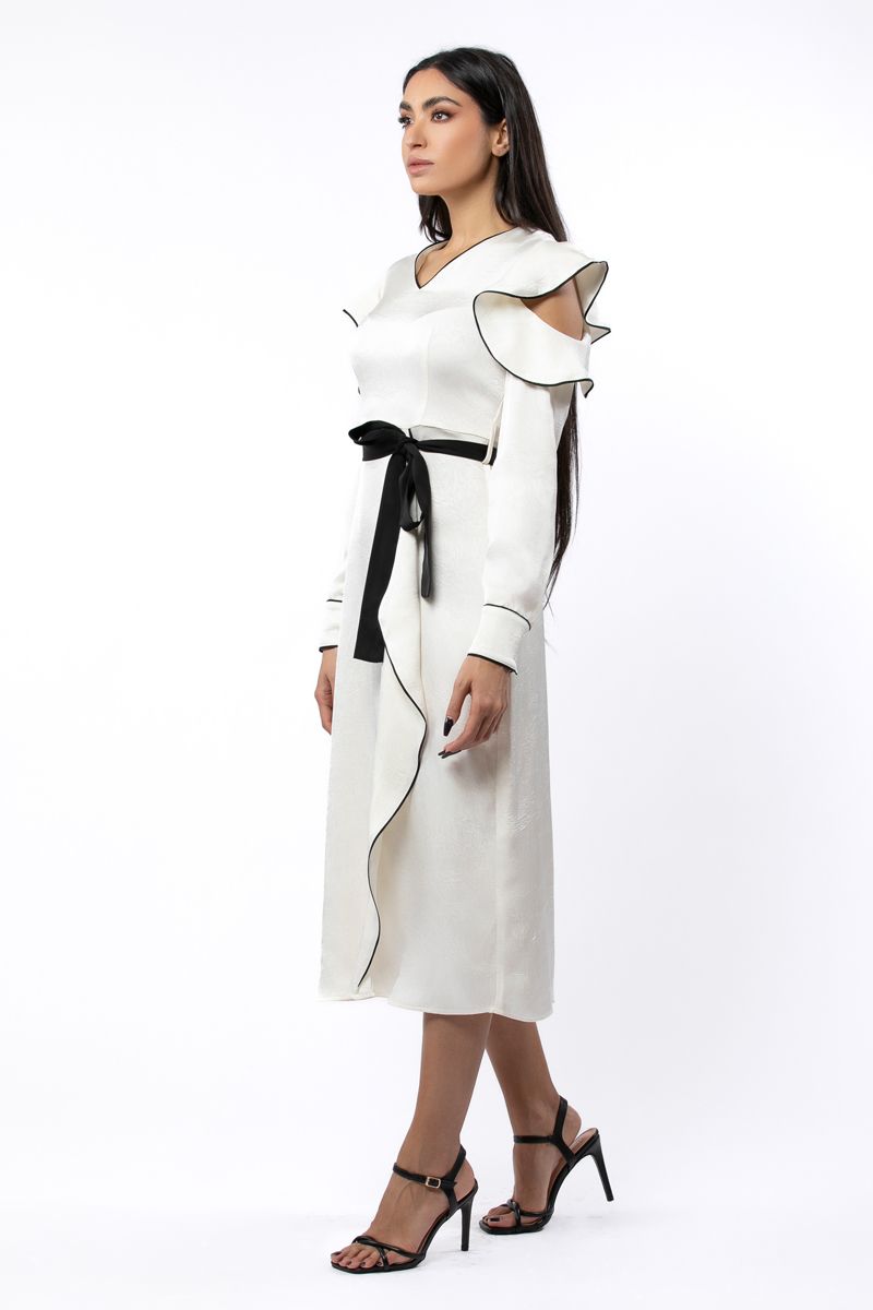 contrast colored women dress with ruffles