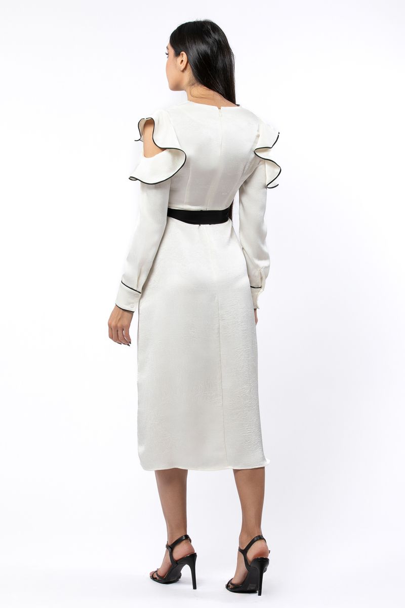 contrast colored women dress with ruffles