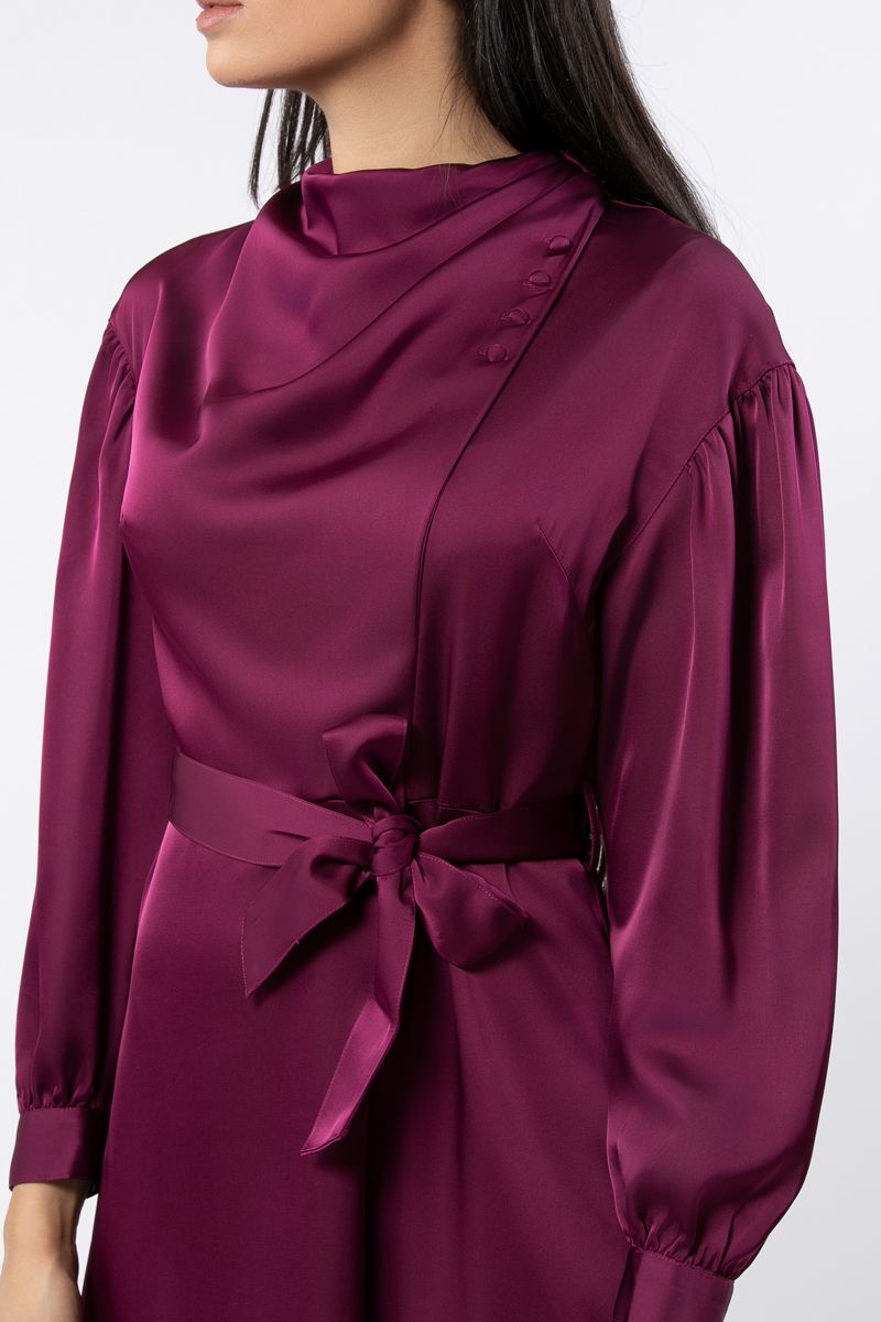 women satin dress with wrap cut style