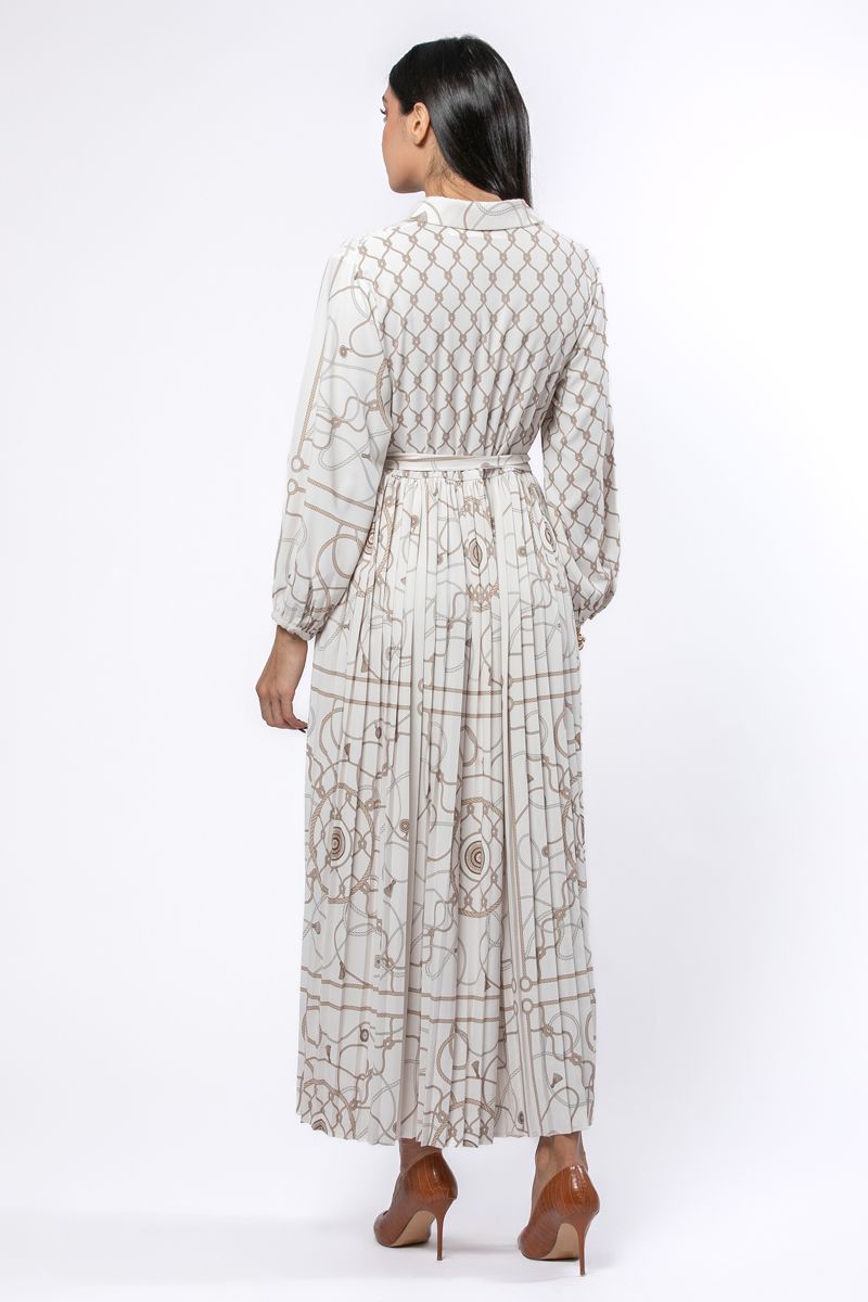pleated women shirt dress with printed pattern