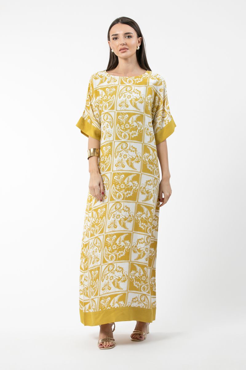 women maxi jalabiya with printed pattern