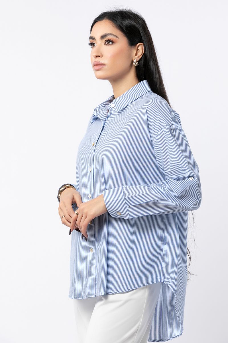 قميص نسائي مخطط غير متماثل الطول