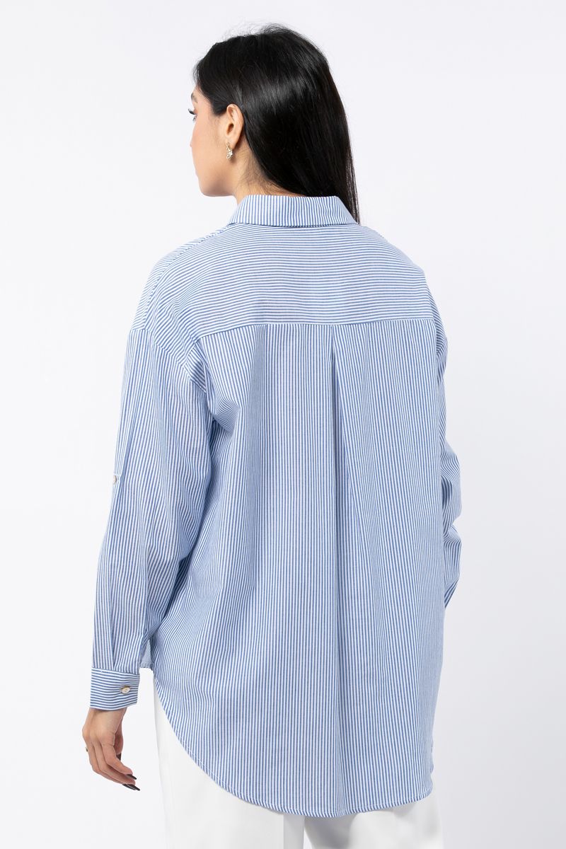 قميص نسائي مخطط غير متماثل الطول