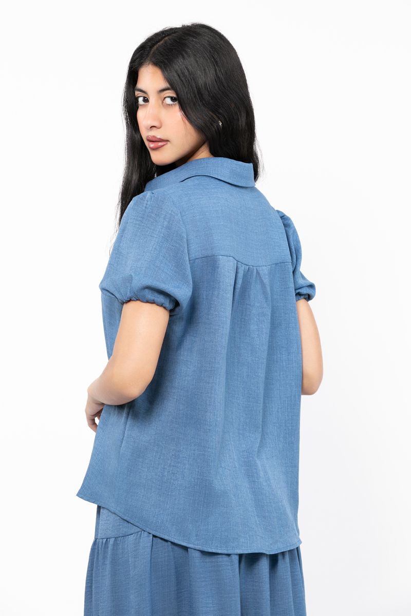 قميص جينز بناتي بلون موحد