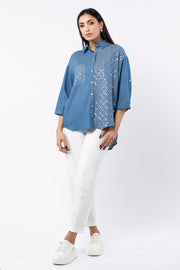 denim women shirt with embroidery