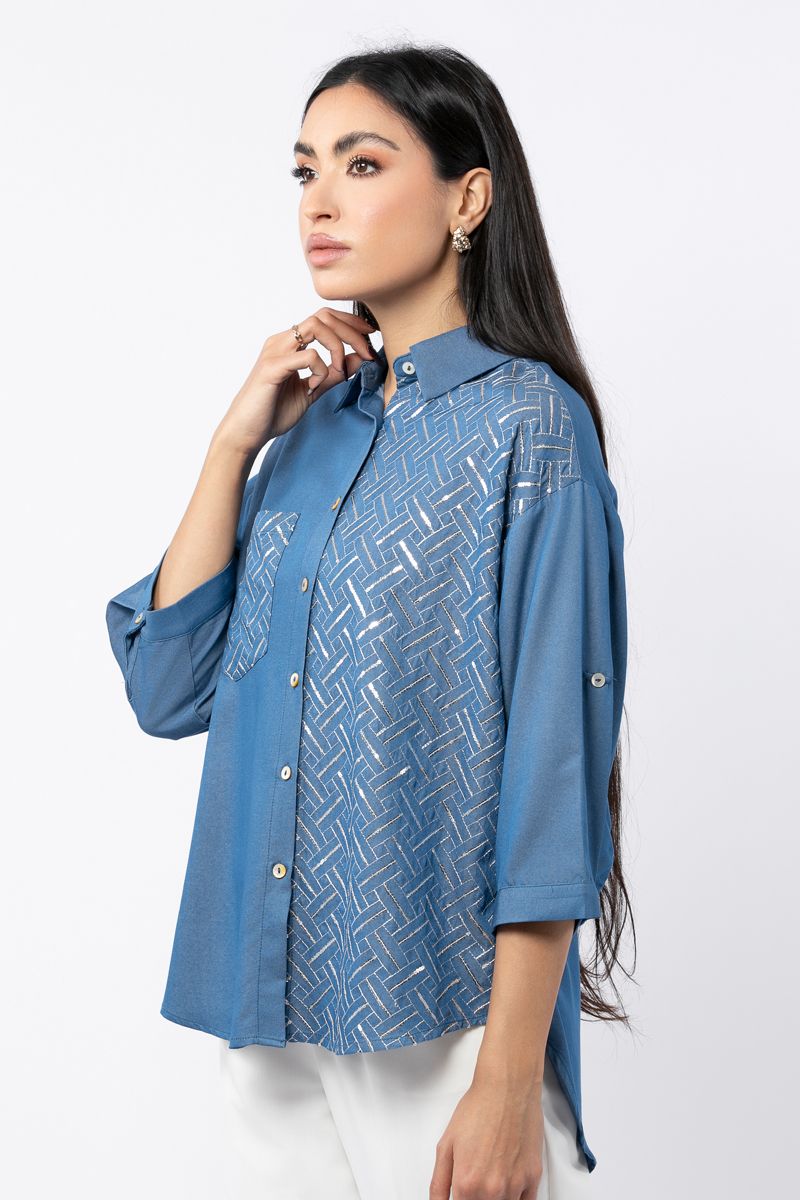 denim women shirt with embroidery