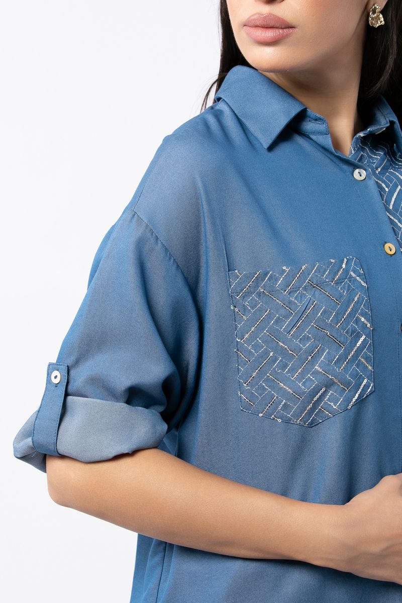 denim women shirt with embroidery