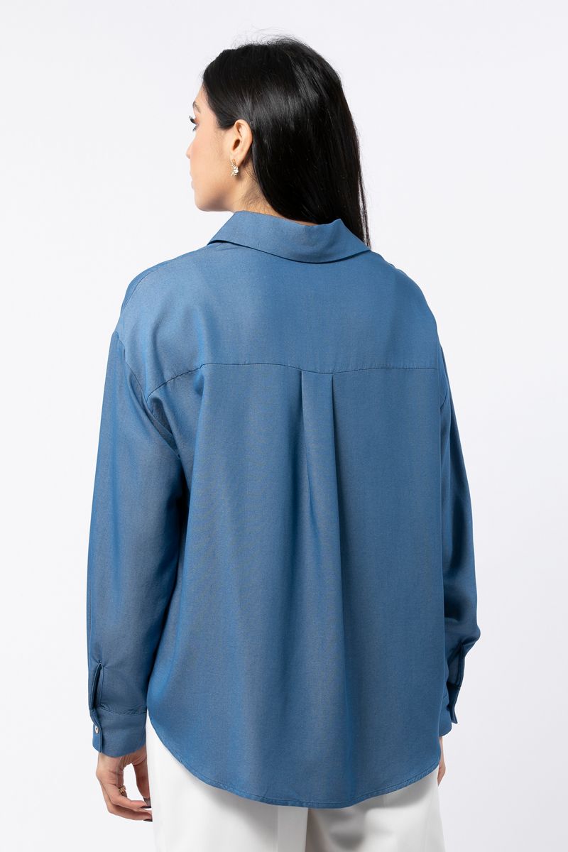 قميص جينز نسائي بفتحات مخرمة وتطريز