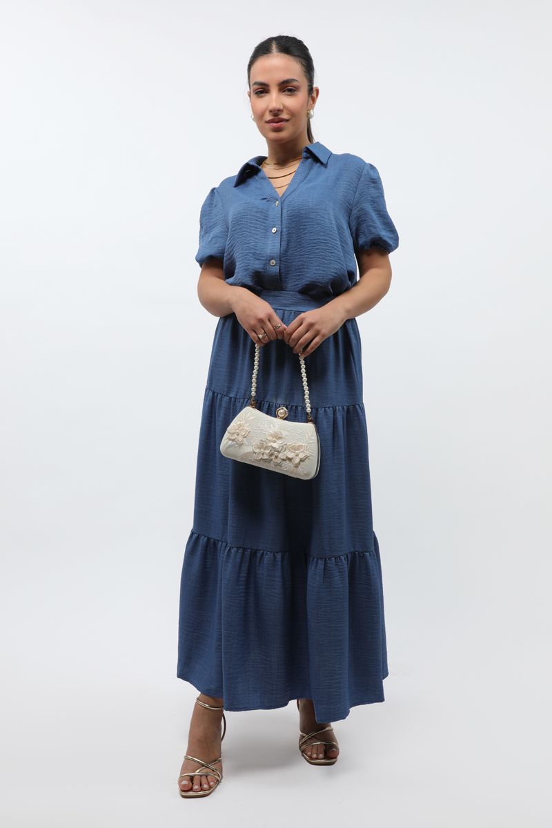 solid colored layered women maxi skirt