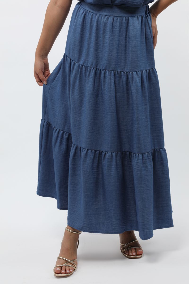 solid colored layered women maxi skirt