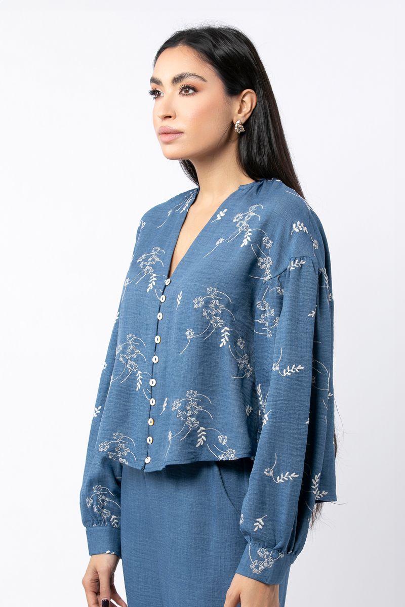 cropper women shirt with embroidery