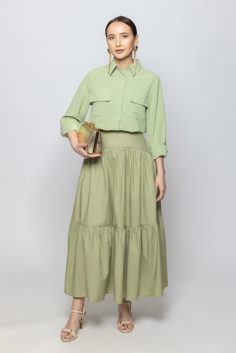 قميص نسائي بأكمام طويلة ولون سادة