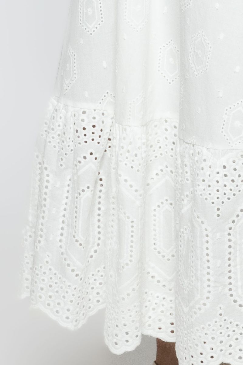 Women Short Sleeve Summer Dress with Perforated Slots and Embroidery Pattern