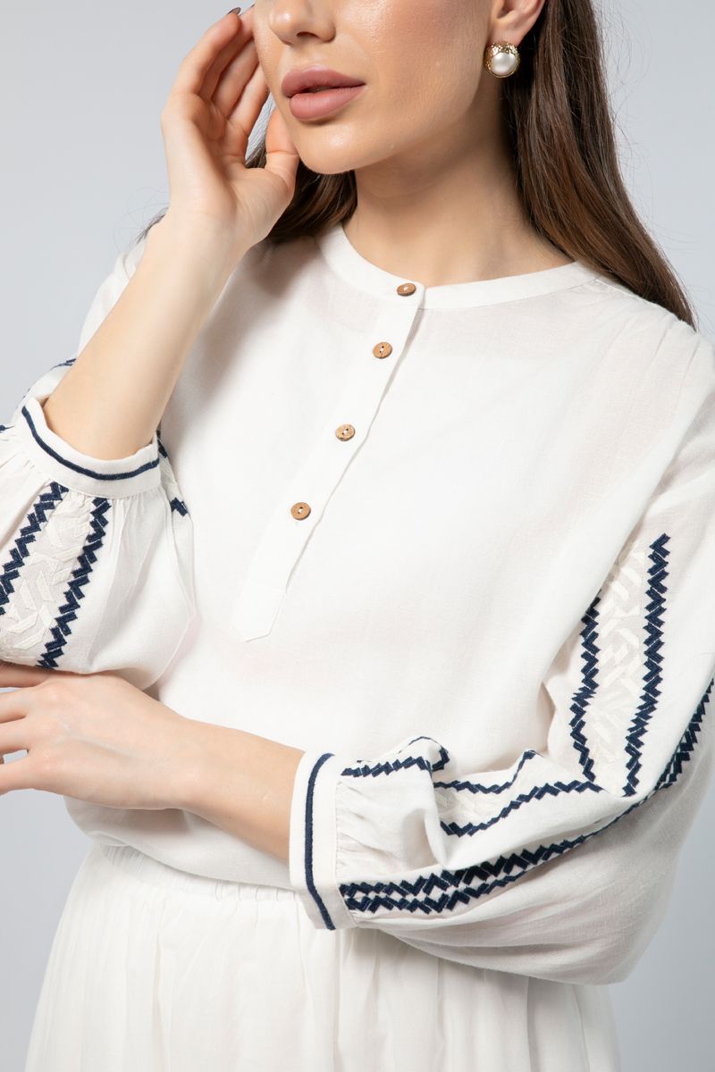 Long Sleeves Flowing Top - Detailed Embroidery for a Chic Touch