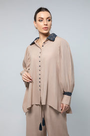 Long Sleeves Flowing Shirt - Subtle Dantel Detailing for a Refined Touch