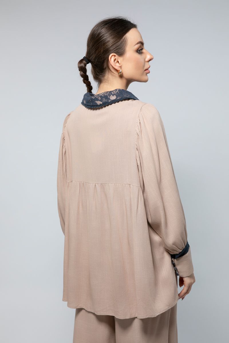 Long Sleeves Flowing Shirt - Subtle Dantel Detailing for a Refined Touch